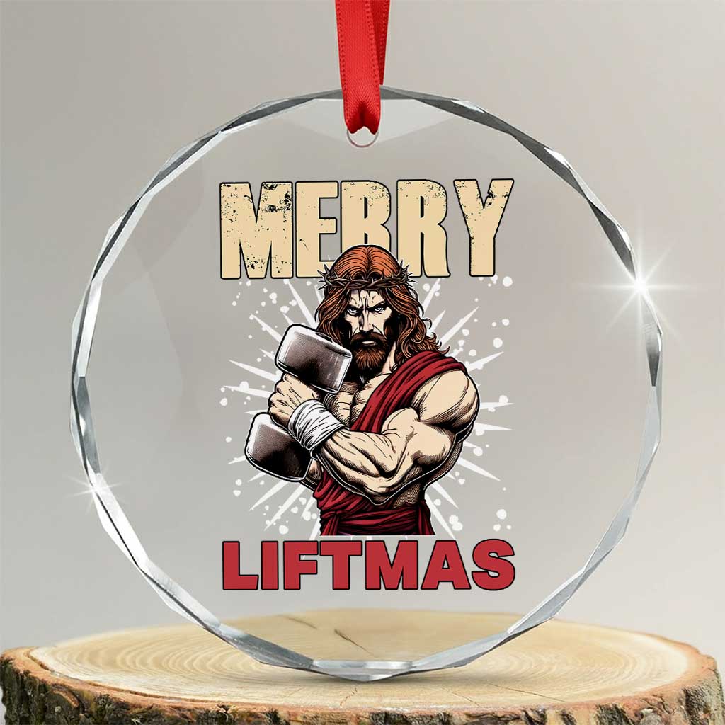Jesus Gym Christmas Crystal Glass Ornament Merry Liftmas Xmas TS14 Transparent Glass 3'' Circle Print Your Wear