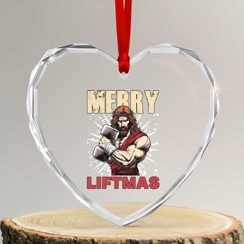 Jesus Gym Christmas Heart Crystal Glass Ornament Merry Liftmas Xmas TS14 Transparent Glass 3'' Heart Print Your Wear