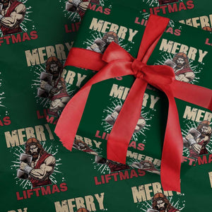 Jesus Gym Christmas Wrapping Paper Roll Merry Liftmas Xmas TS14 Green Print Your Wear