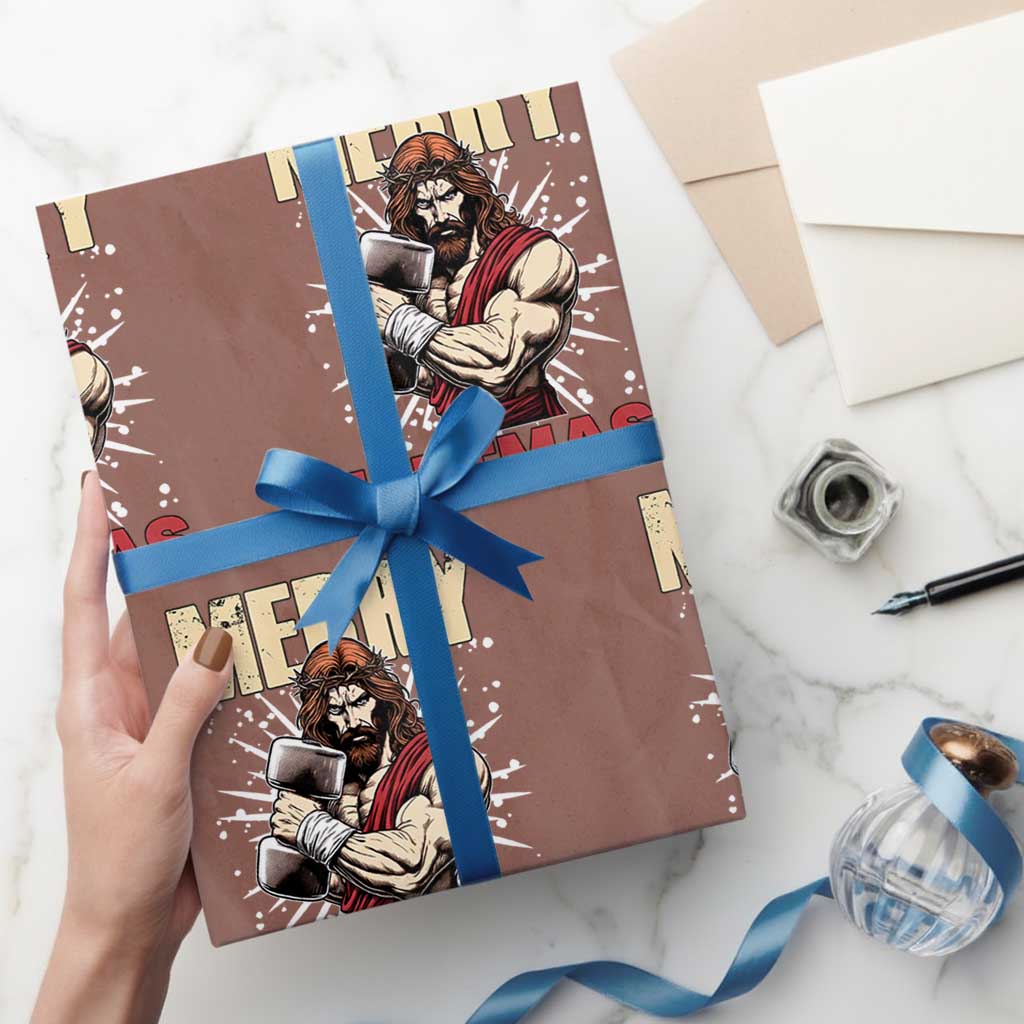Jesus Gym Christmas Wrapping Paper Roll Merry Liftmas Xmas TS14 Mocha Print Your Wear