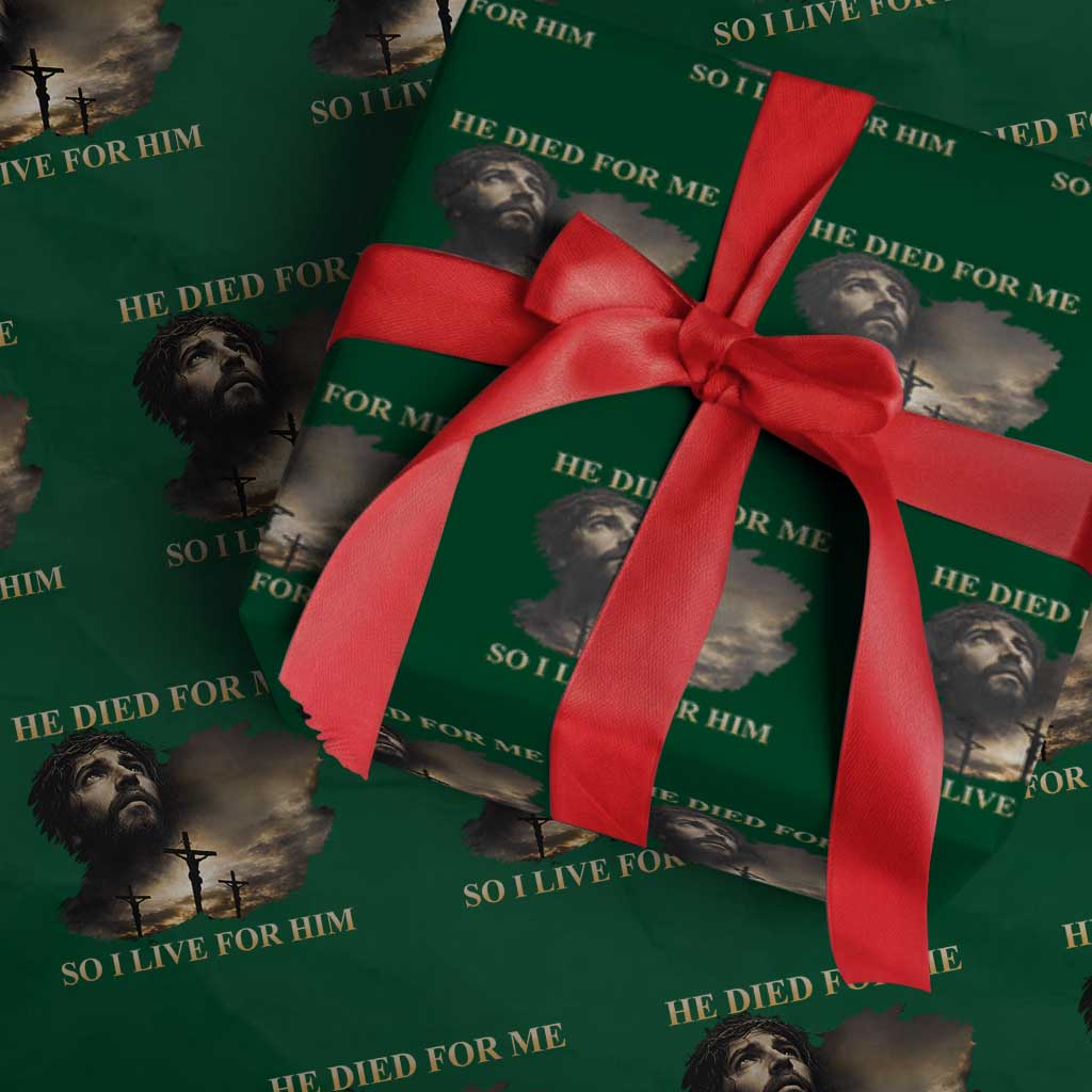 Jesus He Dided For Me So I Live For Him Wrapping Paper Roll Christian Religious Bible TS11 Green Print Your Wear