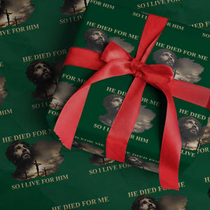 Jesus He Dided For Me So I Live For Him Wrapping Paper Roll Christian Religious Bible TS11 Green Print Your Wear