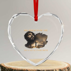 Jesus He Dided For Me So I Live For Him Heart Crystal Glass Ornament Christian Religious Bible TS11 Transparent Glass 3'' Heart Print Your Wear