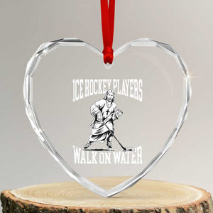 Jesus Ice Hockey Players Walk On Water Heart Crystal Glass Ornament Funny Christian Gift TS12 Transparent Glass 3'' Heart Print Your Wear