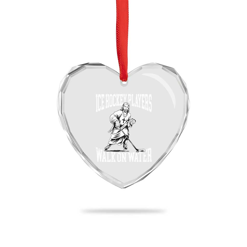 Jesus Ice Hockey Players Walk On Water Heart Crystal Glass Ornament Funny Christian Gift TS12 Print Your Wear