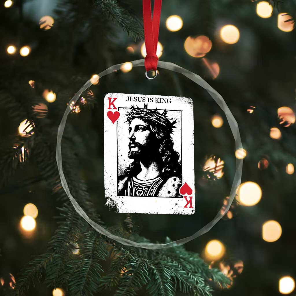 Jesus Is King Playing Card Graphic Crystal Glass Ornament King of Hearts Christian Faith TS02 Print Your Wear