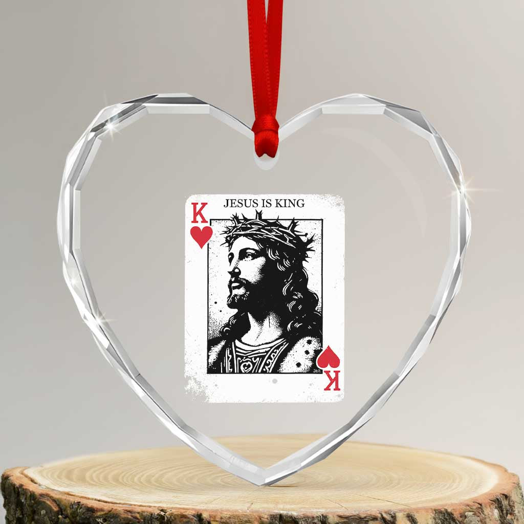 Jesus Is King Playing Card Graphic Heart Crystal Glass Ornament King of Hearts Christian Faith TS02 Transparent Glass 3'' Heart Print Your Wear