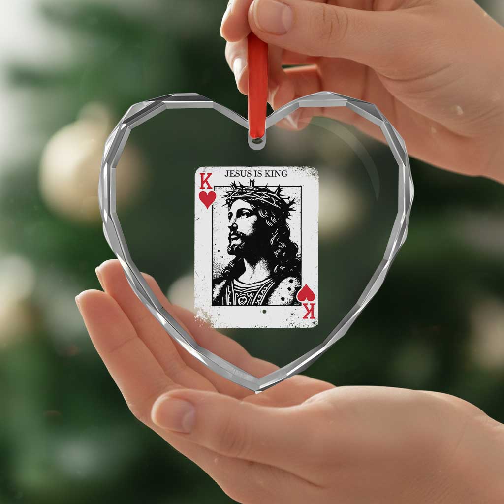 Jesus Is King Playing Card Graphic Heart Crystal Glass Ornament King of Hearts Christian Faith TS02 Print Your Wear