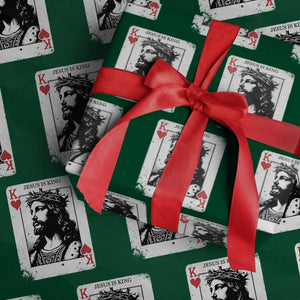 Jesus Is King Playing Card Graphic Wrapping Paper Roll King of Hearts Christian Faith TS02 Green Print Your Wear