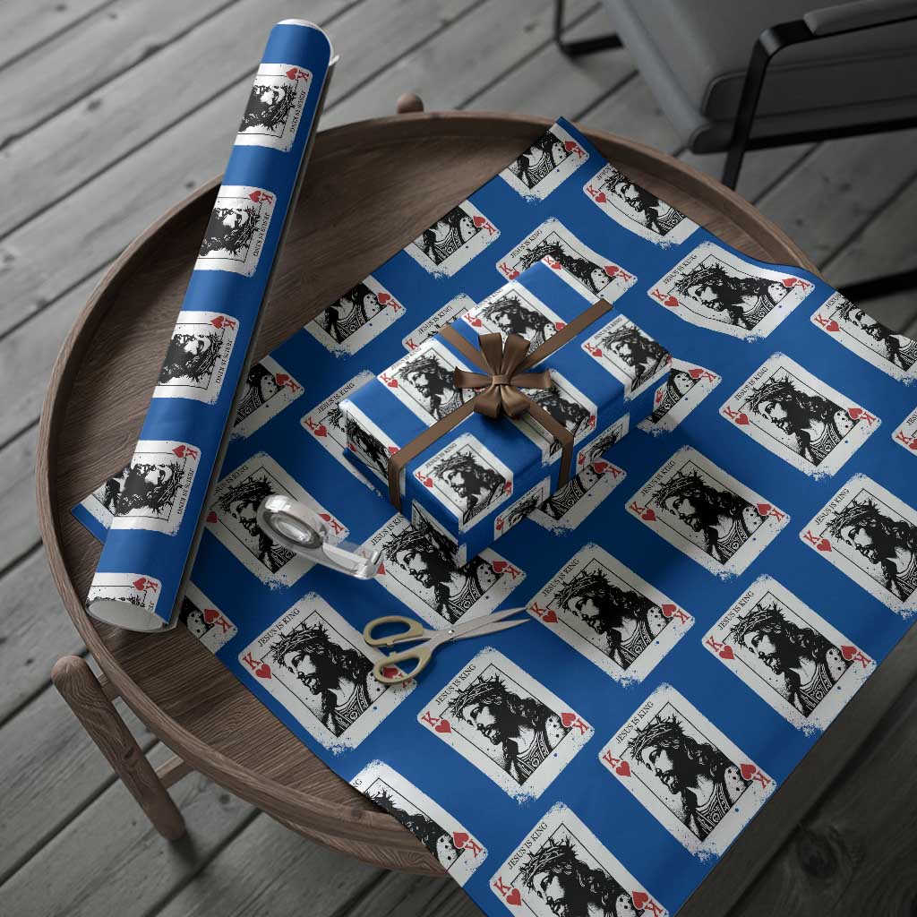 Jesus Is King Playing Card Graphic Wrapping Paper Roll King of Hearts Christian Faith TS02 Blue Print Your Wear