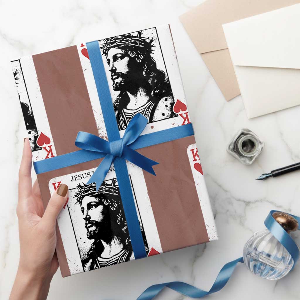 Jesus Is King Playing Card Graphic Wrapping Paper Roll King of Hearts Christian Faith TS02 Mocha Print Your Wear