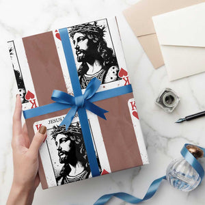 Jesus Is King Playing Card Graphic Wrapping Paper Roll King of Hearts Christian Faith TS02 Mocha Print Your Wear