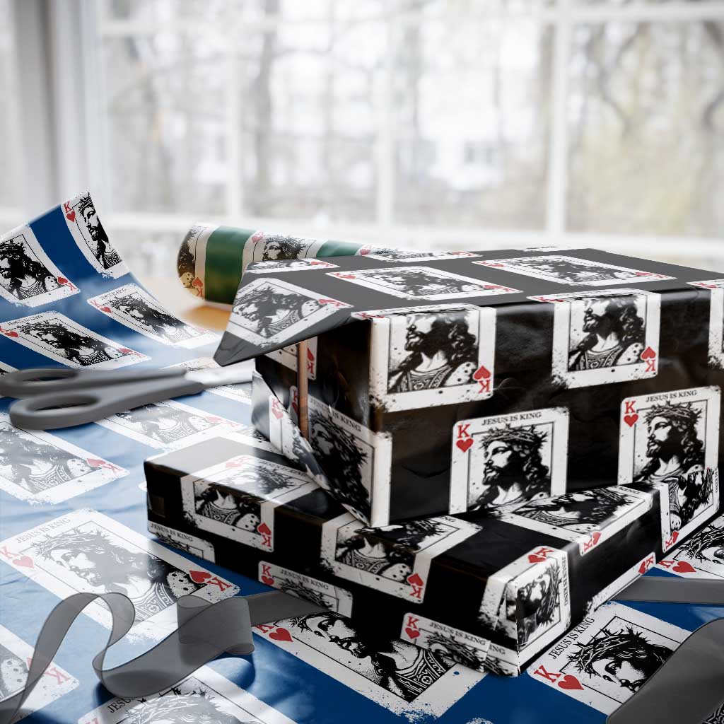 Jesus Is King Playing Card Graphic Wrapping Paper Roll King of Hearts Christian Faith TS02 Black Print Your Wear