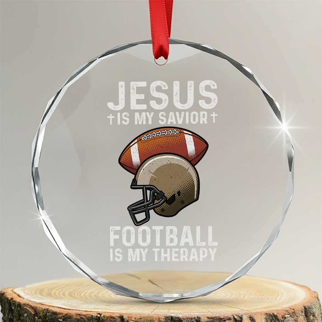 Jesus Is My Savior Football Is My Therapy Crystal Glass Ornament Christian Football Lover TS12 Transparent Glass 3'' Circle Print Your Wear