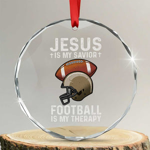 Jesus Is My Savior Football Is My Therapy Crystal Glass Ornament Christian Football Lover TS12 Transparent Glass 3'' Circle Print Your Wear