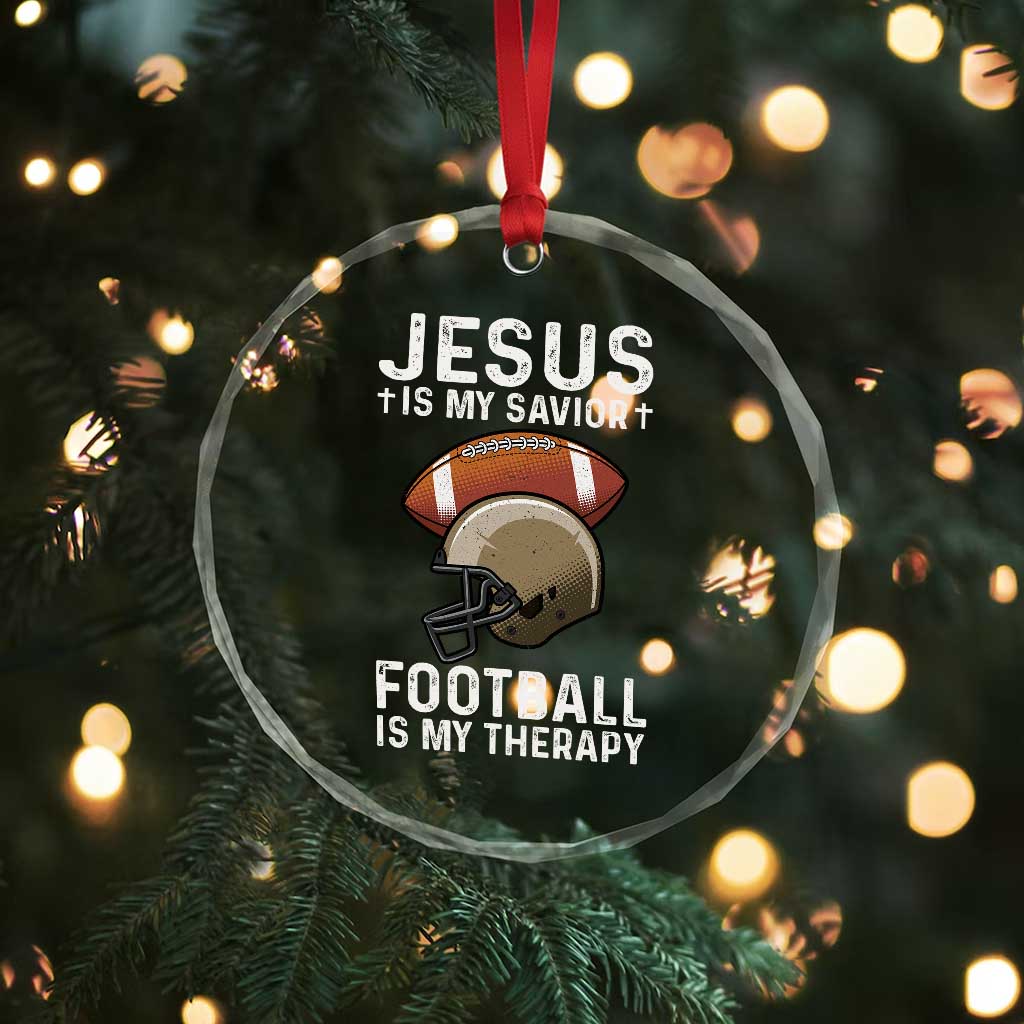 Jesus Is My Savior Football Is My Therapy Crystal Glass Ornament Christian Football Lover TS12 Print Your Wear