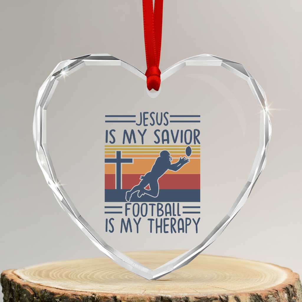 Jesus Is My Savior Football Is My Therapy Heart Crystal Glass Ornament Vintage Christian Football Fan Gift TS12 Transparent Glass 3'' Heart Print Your Wear
