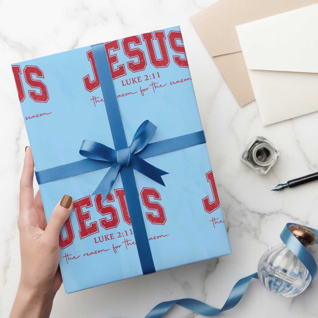 Jesus is the Reason Christmas Wrapping Paper Roll Christian Varsity TS10 Light Blue Print Your Wear