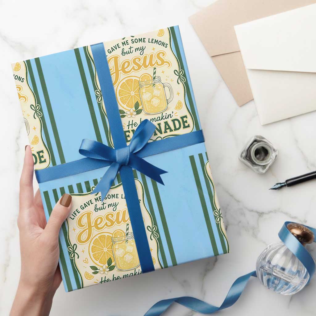 Jesus Lemonade Wrapping Paper Roll Funny Christian Life Gave Me Lemons But My Jesus Makes Lemonade TS10 Light Blue Print Your Wear