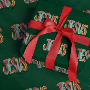 Jesus Loves You Colorful Brush Stroke Christian Wrapping Paper Roll Faith Inspirational Religious Gift for Believers TS02 Green Print Your Wear