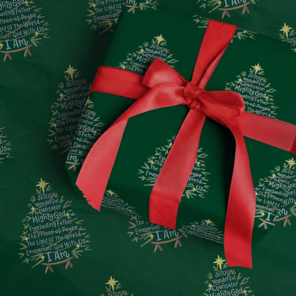 Jesus Names Christmas Tree Wrapping Paper Roll Christian Bible Verse Xmas TS10 Green Print Your Wear
