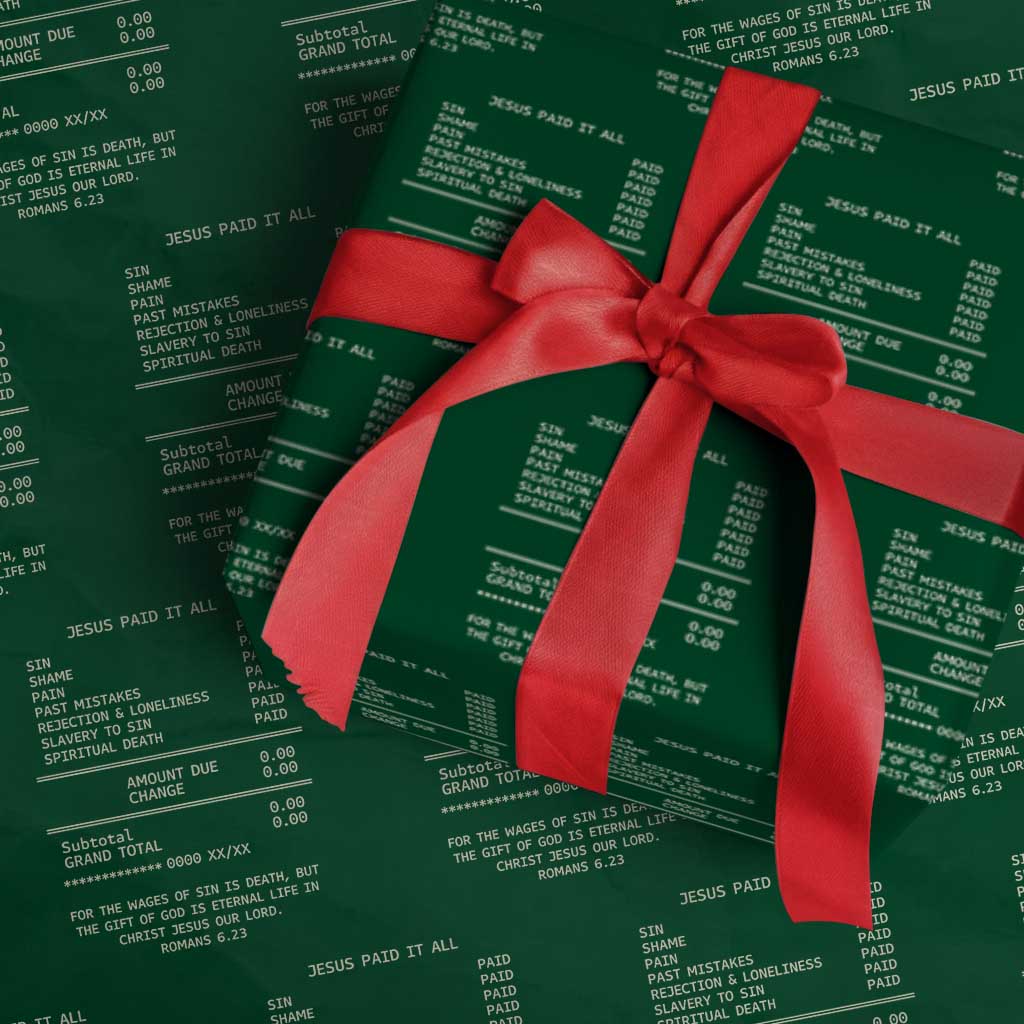 Jesus Paid It All Christian Receipt Wrapping Paper Roll Romans 6:23 Faith Message Sin Debt Inspirational Gift TS02 Green Print Your Wear