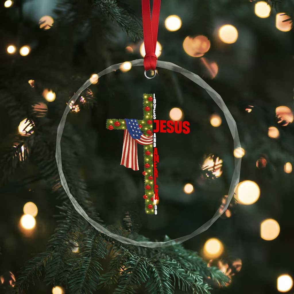 Jesus Patriotic Christmas Crystal Glass Ornament Loves Jesus And America Too TS14 Print Your Wear