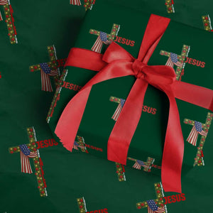 Jesus Patriotic Christmas Wrapping Paper Roll Loves Jesus And America Too TS14 Green Print Your Wear