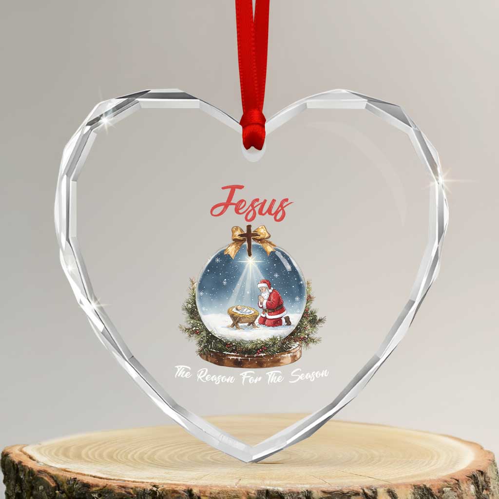 Jesus Santa Christmas Heart Crystal Glass Ornament The Reason For The Season TS14 Transparent Glass 3'' Heart Print Your Wear