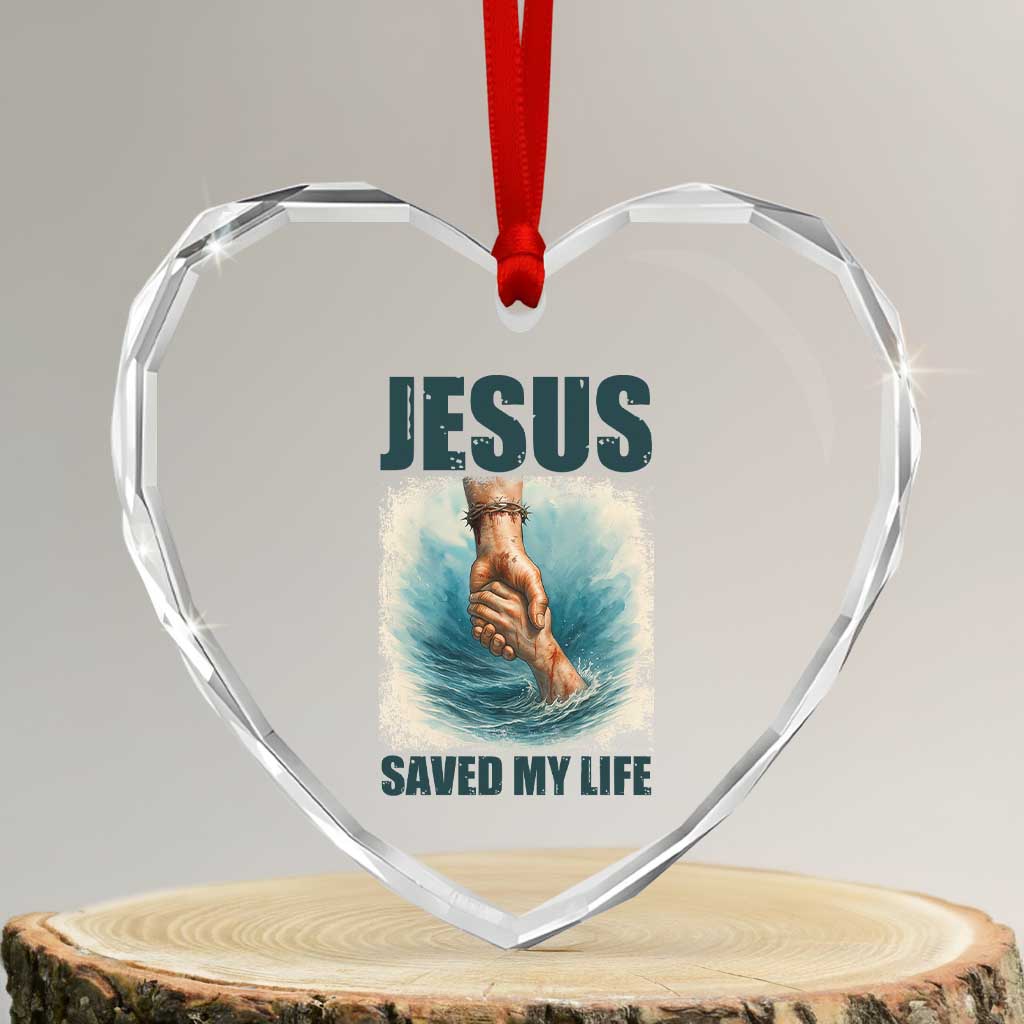 Jesus Saved My Life Heart Crystal Glass Ornament Christian Bible Verse TS14 Transparent Glass 3'' Heart Print Your Wear