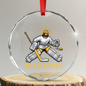 Jesus Saves Crystal Glass Ornament Funny Christian Ice Hockey Goalie Gift TS12 Transparent Glass 3'' Circle Print Your Wear