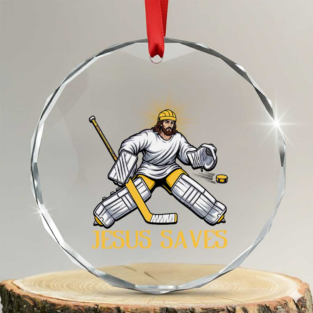 Jesus Saves Crystal Glass Ornament Funny Christian Ice Hockey Goalie Gift TS12 Transparent Glass 3'' Circle Print Your Wear
