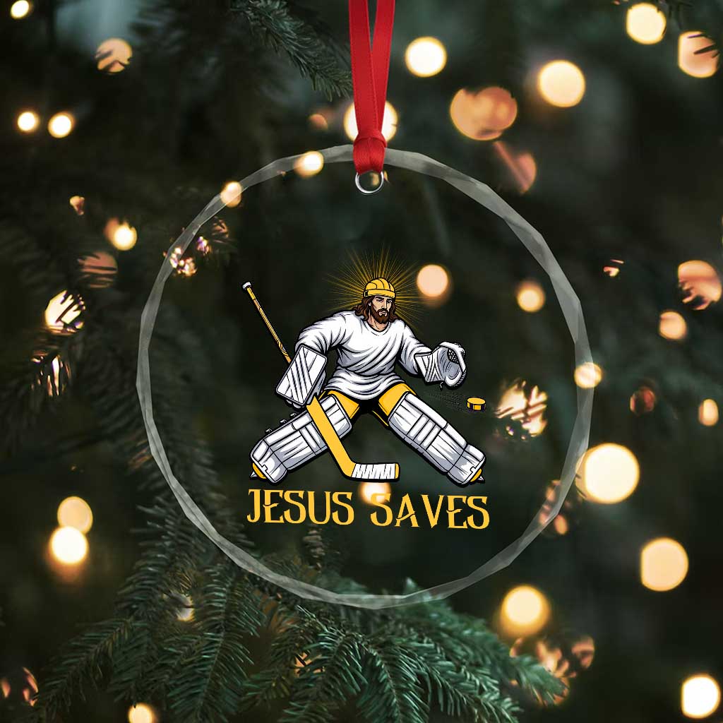 Jesus Saves Crystal Glass Ornament Funny Christian Ice Hockey Goalie Gift TS12 Print Your Wear