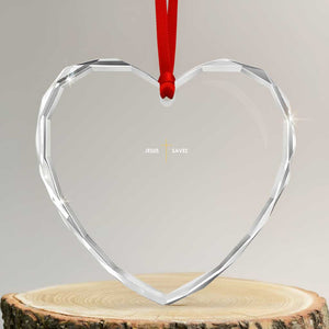 Jesus Saves Heart Crystal Glass Ornament Cross Subtle Christian Minimal Religious Faith