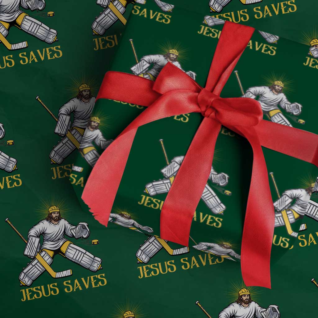 Jesus Saves Wrapping Paper Roll Funny Christian Ice Hockey Goalie Gift TS12 Green Print Your Wear