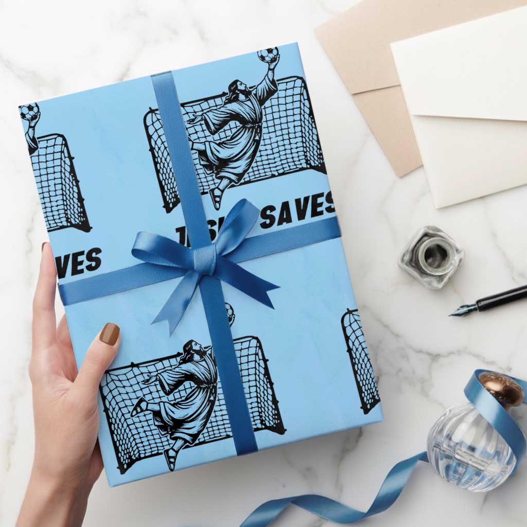 Jesus Saves Wrapping Paper Roll Funny Christian Soccer Goalie TS12 Light Blue Print Your Wear