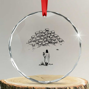 Jesus The Good Shepherd Minimalist Christian Crystal Glass Ornament Sheep Flock Faith Spiritual Inspirational Gift TS02 Transparent Glass 3'' Circle Print Your Wear