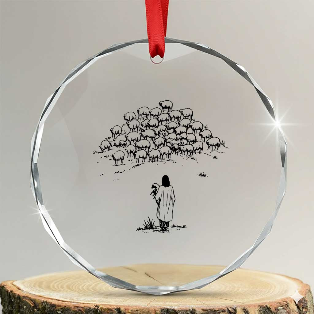 Jesus The Good Shepherd Minimalist Christian Crystal Glass Ornament Sheep Flock Faith Spiritual Inspirational Gift TS02 Transparent Glass 3'' Circle Print Your Wear