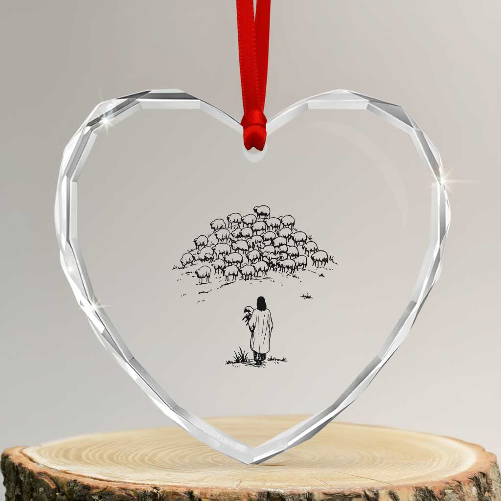 Jesus The Good Shepherd Minimalist Christian Heart Crystal Glass Ornament Sheep Flock Faith Spiritual Inspirational Gift TS02 Transparent Glass 3'' Heart Print Your Wear