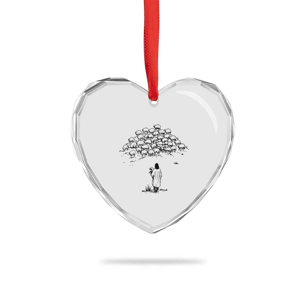 Jesus The Good Shepherd Minimalist Christian Heart Crystal Glass Ornament Sheep Flock Faith Spiritual Inspirational Gift TS02 Print Your Wear