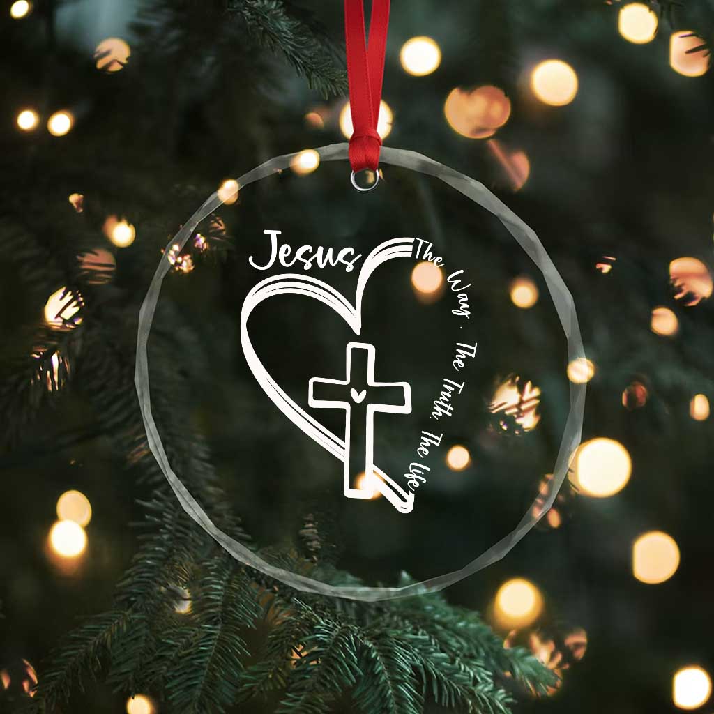 Jesus The Way The Truth The Life Crystal Glass Ornament Christian Cross With Heart TS11 Print Your Wear