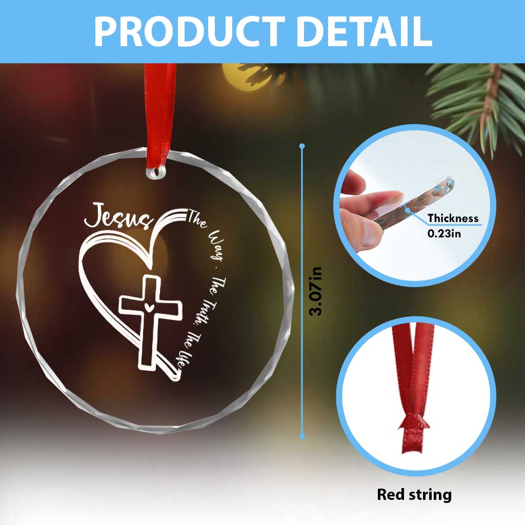 Jesus The Way The Truth The Life Crystal Glass Ornament Christian Cross With Heart TS11 Print Your Wear
