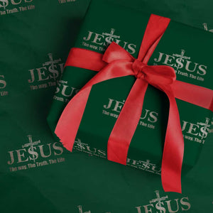 Jesus The Way The Truth The Life Wrapping Paper Roll Christian Cross Nails TS11 Green Print Your Wear