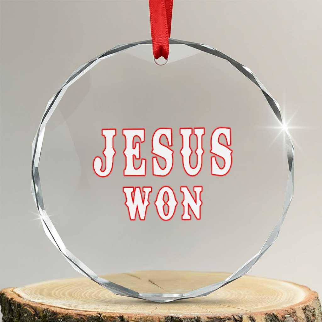 Jesus Won Crystal Glass Ornament Christianity Religion TS02 Transparent Glass 3'' Circle Print Your Wear