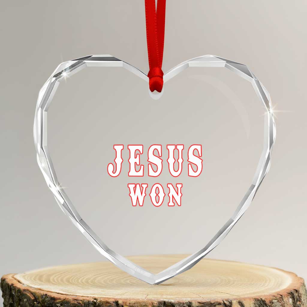 Jesus Won Heart Crystal Glass Ornament Christianity Religion TS02 Transparent Glass 3'' Heart Print Your Wear