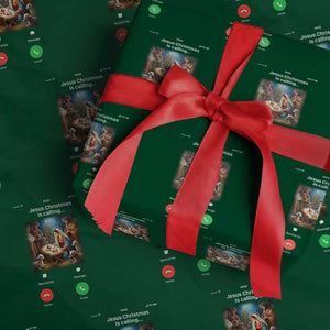 Jesus Xmas Wrapping Paper Roll Video Call Nativity Scene Funny Christian Xmas TS14 Green Print Your Wear