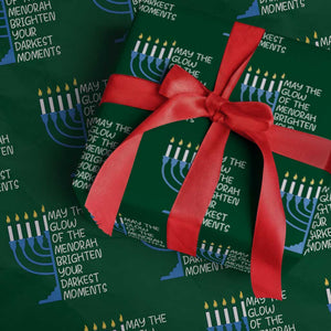 Jewish Faith and Pray Wrapping Paper Roll May The Glow Of The Menorah Brighten Your Darkest Moments TS02 Green Print Your Wear