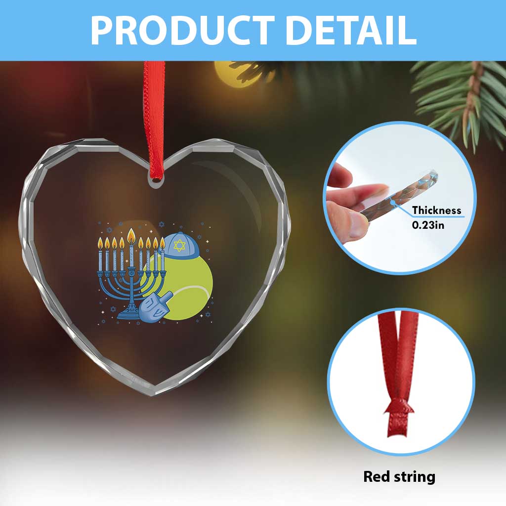 Jewish Tennis Player Hanukkah Heart Crystal Glass Ornament Funny Racquet Lover Gift TS12 Print Your Wear
