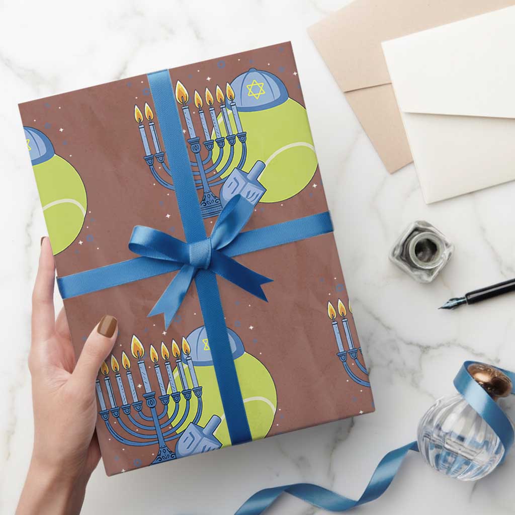 Jewish Tennis Player Hanukkah Wrapping Paper Roll Funny Racquet Lover Gift TS12 Mocha Print Your Wear