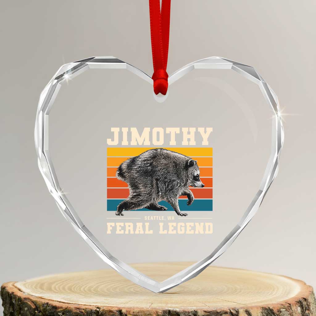 Jimothy from Seattle WA Feral Legend Raccoon Heart Crystal Glass Ornament Viral Trash Panda Retro Sunset Strip Graphic TS02 Transparent Glass 3'' Heart Print Your Wear